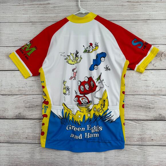Retro PDX Green Eggs and Ham Dr. Seuss Cycling Jersey Adult Large Red Yellow - Picture 2 of 12